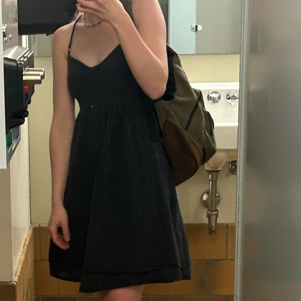 VINTAGE EUC Spaghetti Strap Sun Dress Muted Navy Blue Pinstripe Pattern Converse